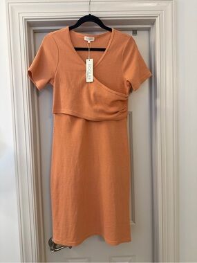 NWT Roolee Orange Waffle Knit Short Sleeve Nursing-Style Midi Dress